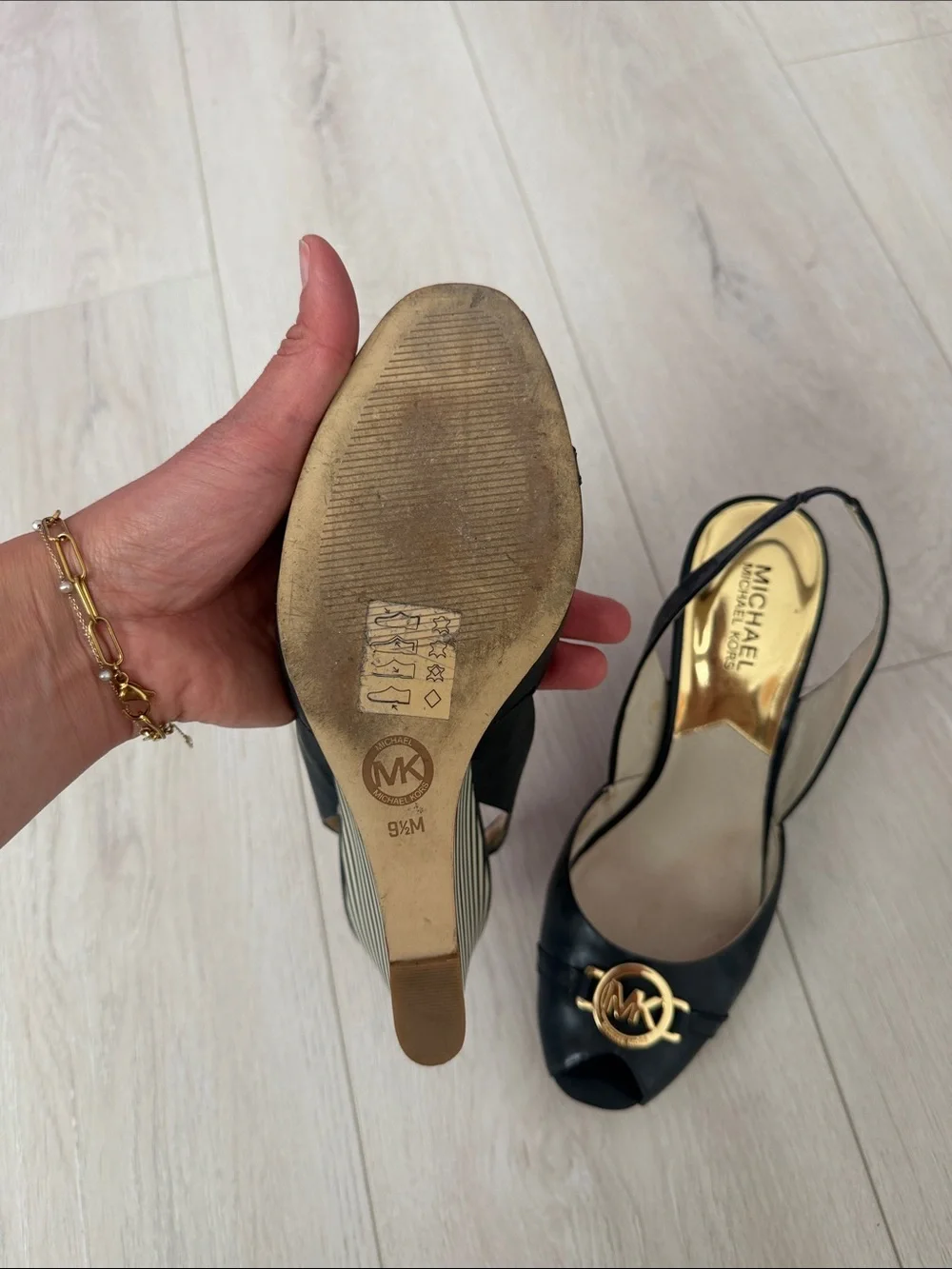 Michael Kors Navy “Rochelle” Patent Peep-Toe Wedge